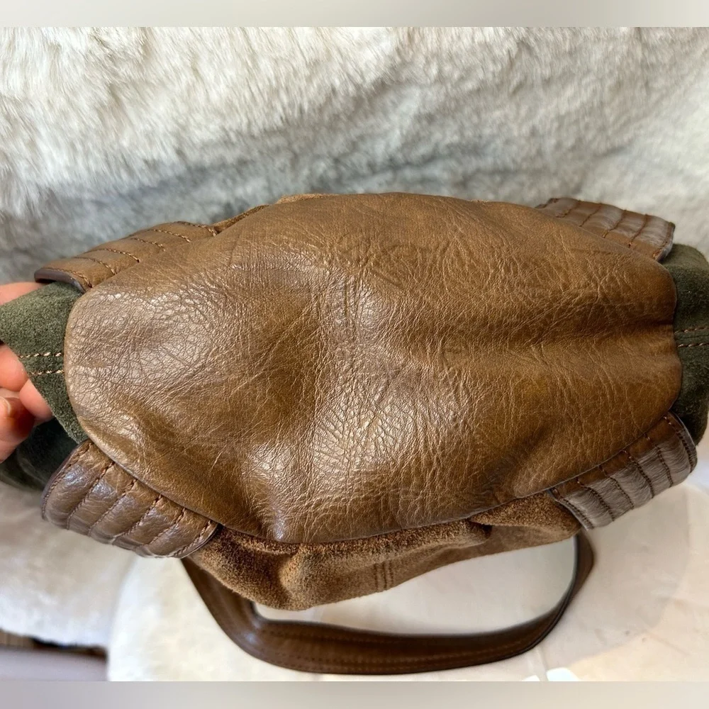 Tignanello brown suede leather colorblock shoulder bag purse w magnetic snap. H